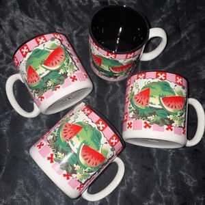 1996 Pink Checkered Watermelon Mugs Set of 4